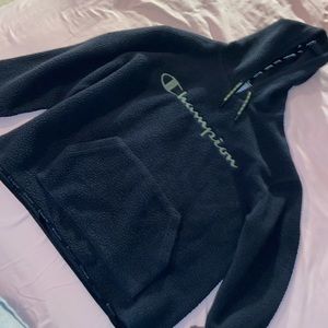 sherpa black and green champion hoodie, size large